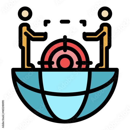 Global headhunter cooperation icon. Outline global headhunter cooperation vector icon color flat isolated