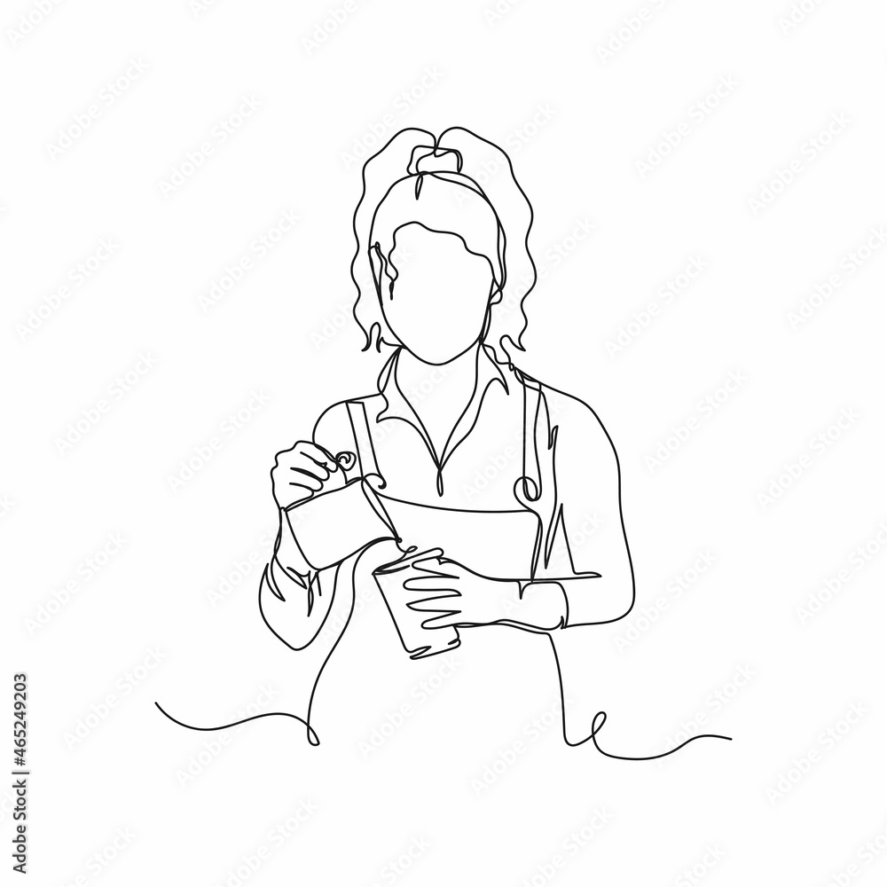 Vector continuous one single line drawing icon of barista coffee in ...
