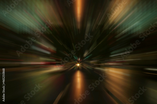 Speed fast with motorbike background, Colorful light trail of cars with street lights at night, motion blur with traffic lighting, Abstract speed background, Long exposure.