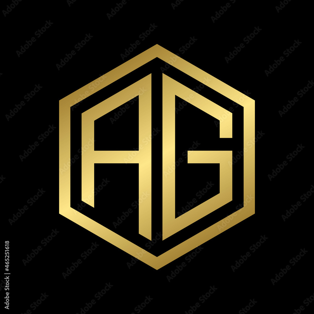 golden initial letter AG hexagon logo design vector golden initial letter AG hexagon logo design vector
