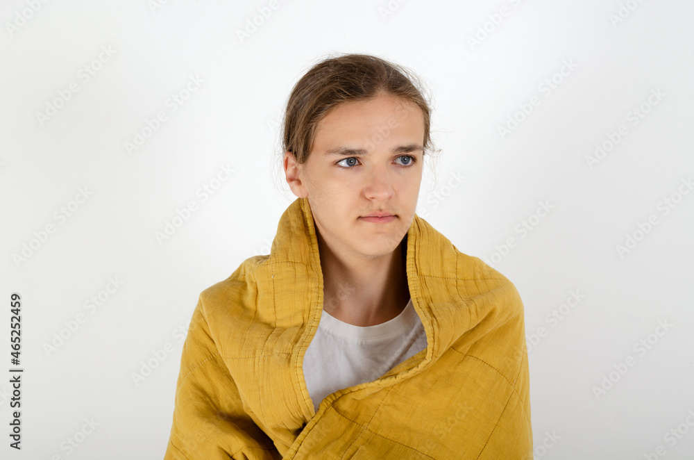 Man wrapped himself in the blanket Man wrapped himself in the blanket