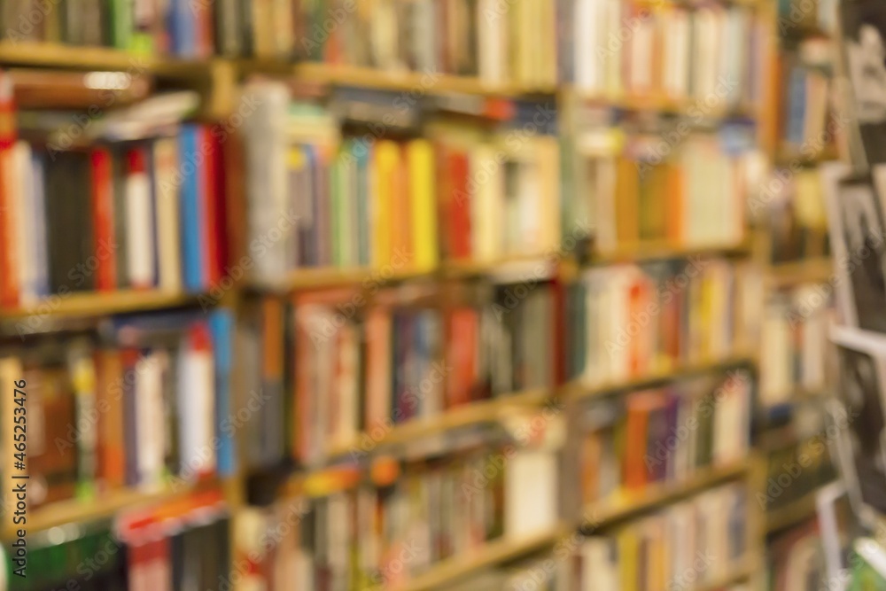 Bookshelf with full of second hand books in a local shop in Ayvalik