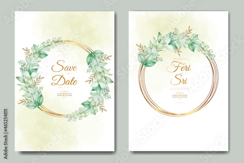 wedding invitation card with floral leaves watercolor set