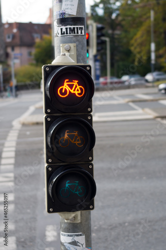 cyclist traffic light on red
