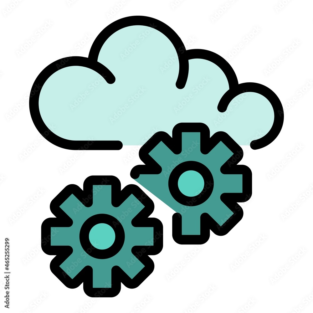 Gear on cloud icon. Outline gear on cloud vector icon color flat isolated Gear on cloud icon. Outline gear on cloud vector icon color flat isolated