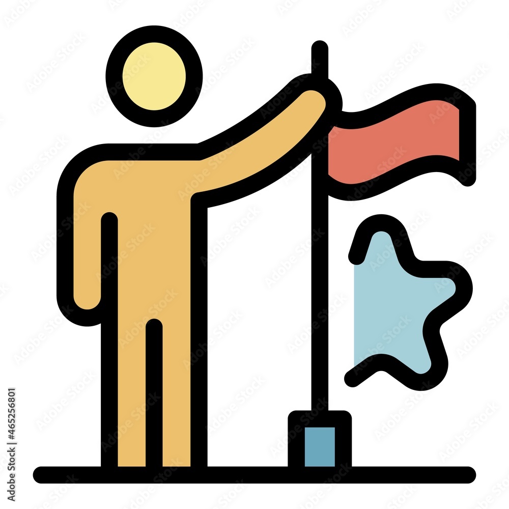 Person flag and star icon. Outline person flag and star vector icon color flat isolated Person flag and star icon. Outline person flag and star vector icon color flat isolated