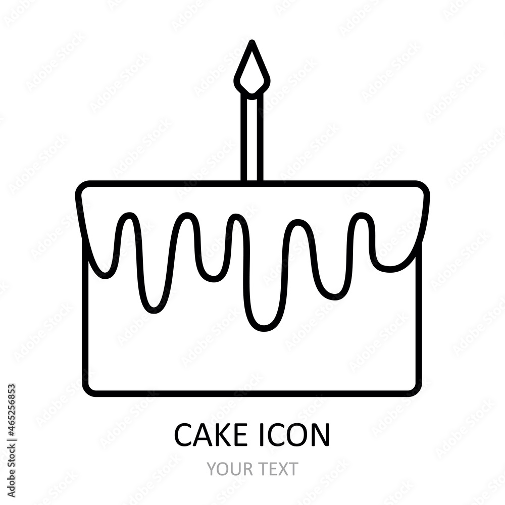Vector illustration with cake icon. Sweet dessert. Outline drawing.