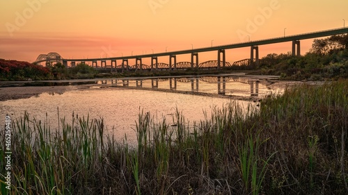 The Sault Ste. Marie International Bridge as seen from Whitefish Island photo