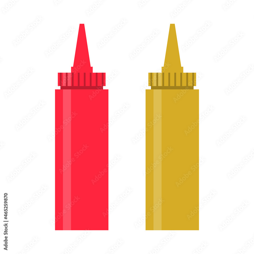 Mustard and ketchup bottles isolated on white background. Mustard and ketchup vector icons Mustard and ketchup bottles isolated on white background. Mustard and ketchup vector icons