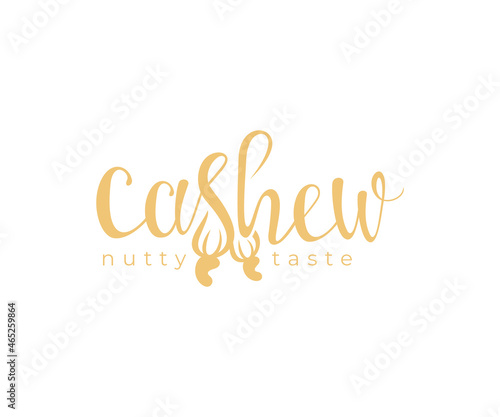 Cashew, nut, fruit, wordmark, lettering and typography, logo design. Food, raw food, organic food, vector design and illustration