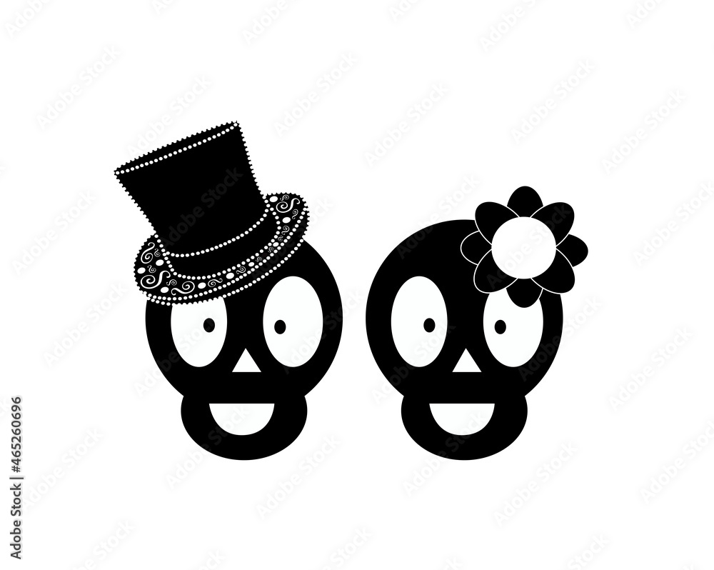 Obraz premium Skull icon wedding couple background, black and white color 