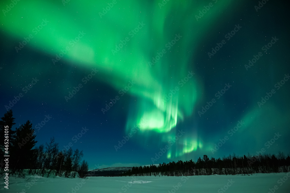 northern lights aurora borealis lapland night landscape - obrazy, fototapety, plakaty 