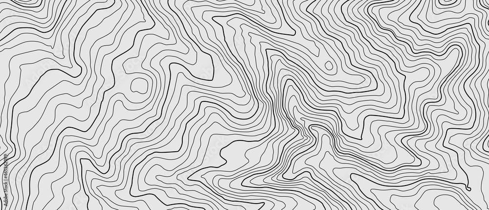Obraz premium The black on white contours vector topography stylized height of the lines. The concept of a conditional geography scheme and the terrain path. Wide size. Map on land vector terrain Illustration.
