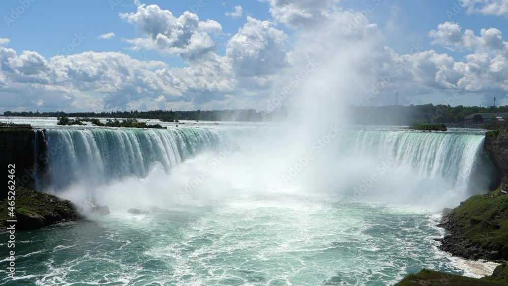 Niagara Falls with High Mist in the Middle on a Sunny Day with Clouds, Tripod Wide Shot, Slow Motion Niagara Falls with High Mist in the Middle on a Sunny Day with Clouds, Tripod Wide Shot, Slow Motion
