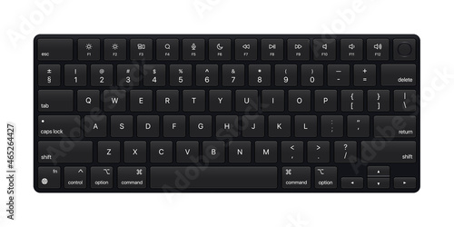 Modern grey keyboard. Minimalistic keyboard with black buttons. Realistic Grey color computer bluetooth keyboard on white background. Vector illustration