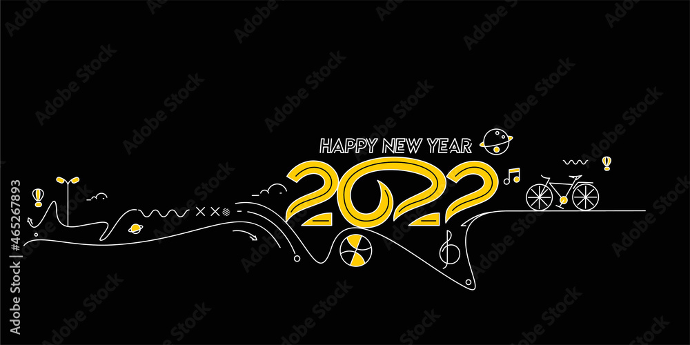 Happy New Year 2022 Text with travel world Design Patter, Vector illustration.