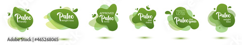 Paleo diet frendly badge. Set of Green amoeba design of sticker for paleo diet menu, poster, flyer.