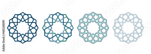 Set of Islamic traditional rosettes for greetings cards decoration and design isolated on white backgrounds. Vector illustration.