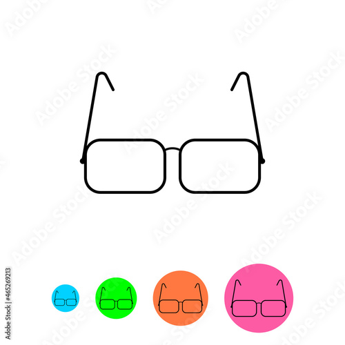 Reading glasses icon with small round icons. Isolated vector clipart and illustration on white background. Editable template.