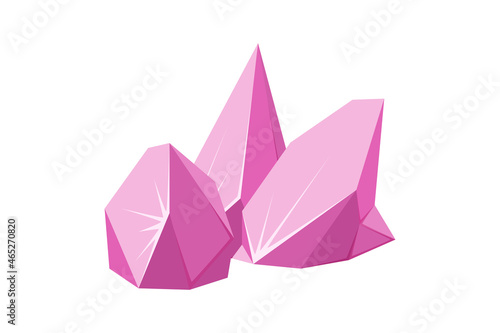 Crystals broken into pieces. Smashed ruby crystals. Broken gemstones or pink rocks. Vector illustration in cartoon style