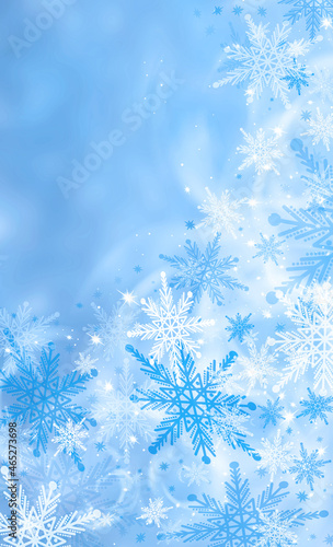 New Year's Christmas background with snowflakes, bokeh. Blank template for a Christmas card