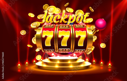 Jackpot casino coin, cash machine play now. Vector