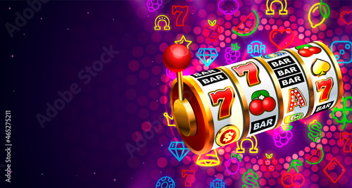 Casino slots icons, slot sign machine, night Vegas. Vector