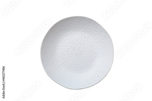 White ceramic round plate isolated over white background. Top view