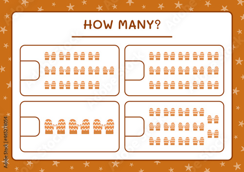 How many winter mittens, game for children. Vector illustration, printable worksheet