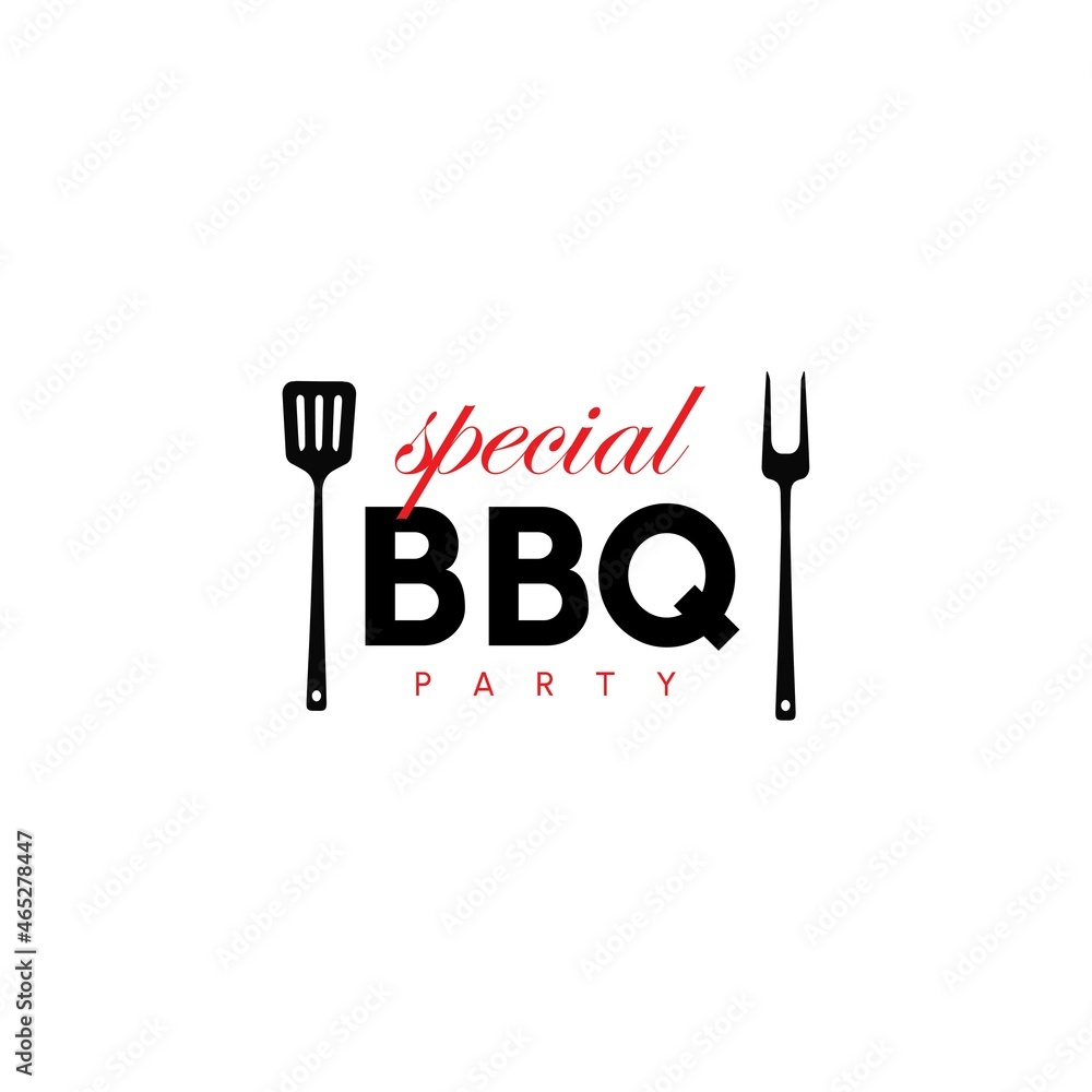 Fototapeta premium Vintage hipster Grill Barbeque invitation party barbecue bbq with fork spatula Logo design