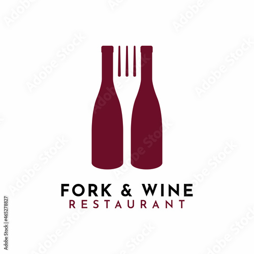 Wine Bottle and Fork for Restaurant Logo Design Vector
