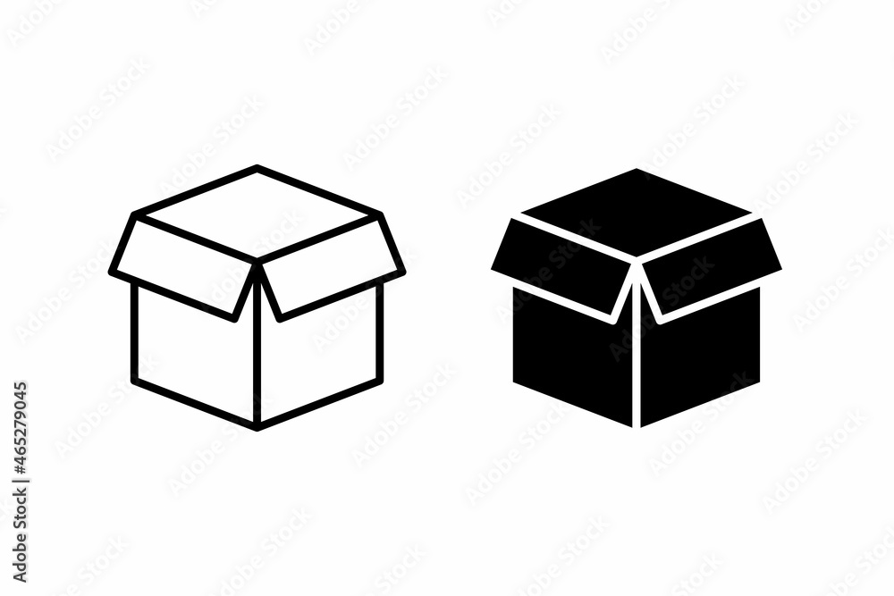 Open shipping box unboxing icon vector Open shipping box unboxing icon vector