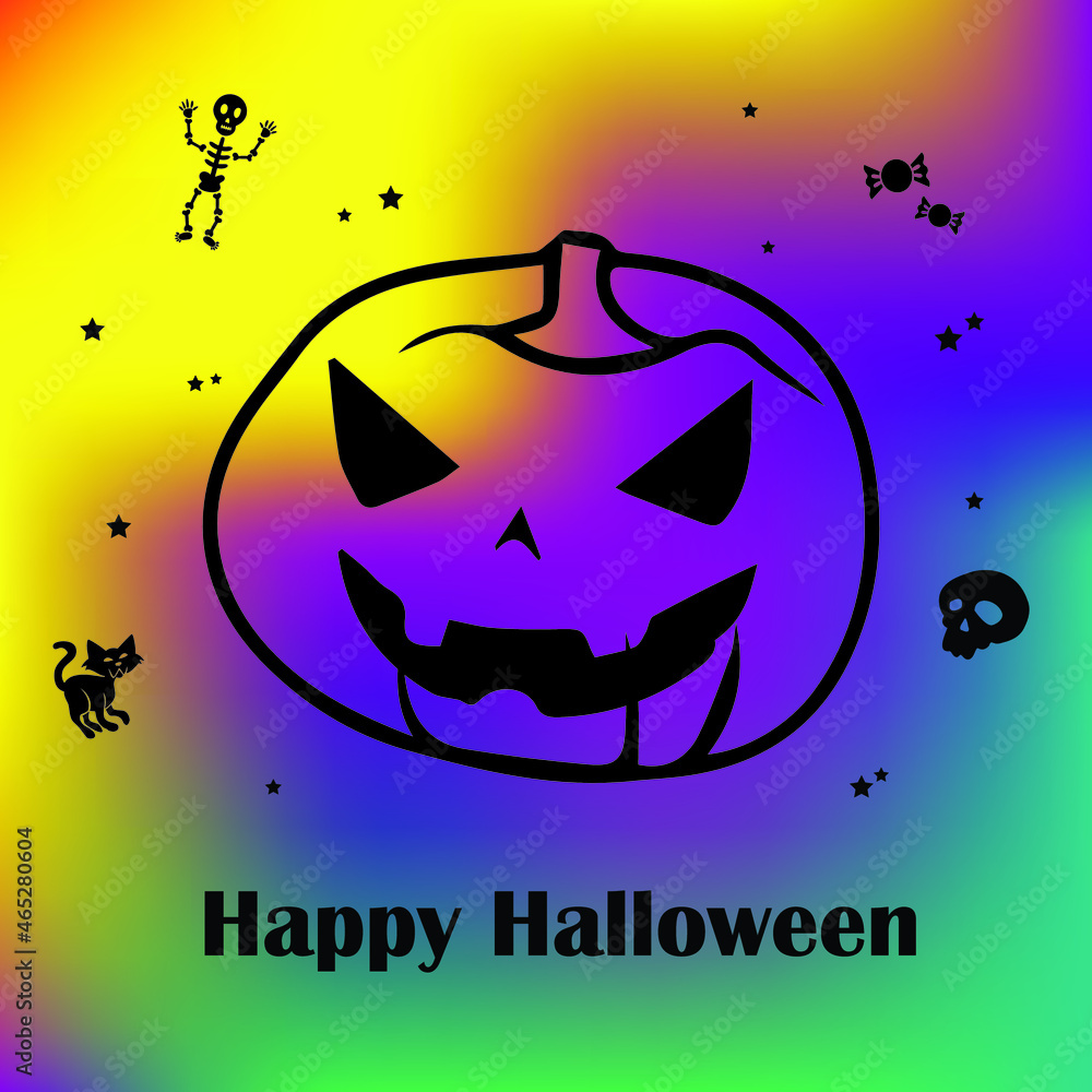 Happy Halloween Pumpkin flat color design, Happy Halloween Pumpkin flat color design,