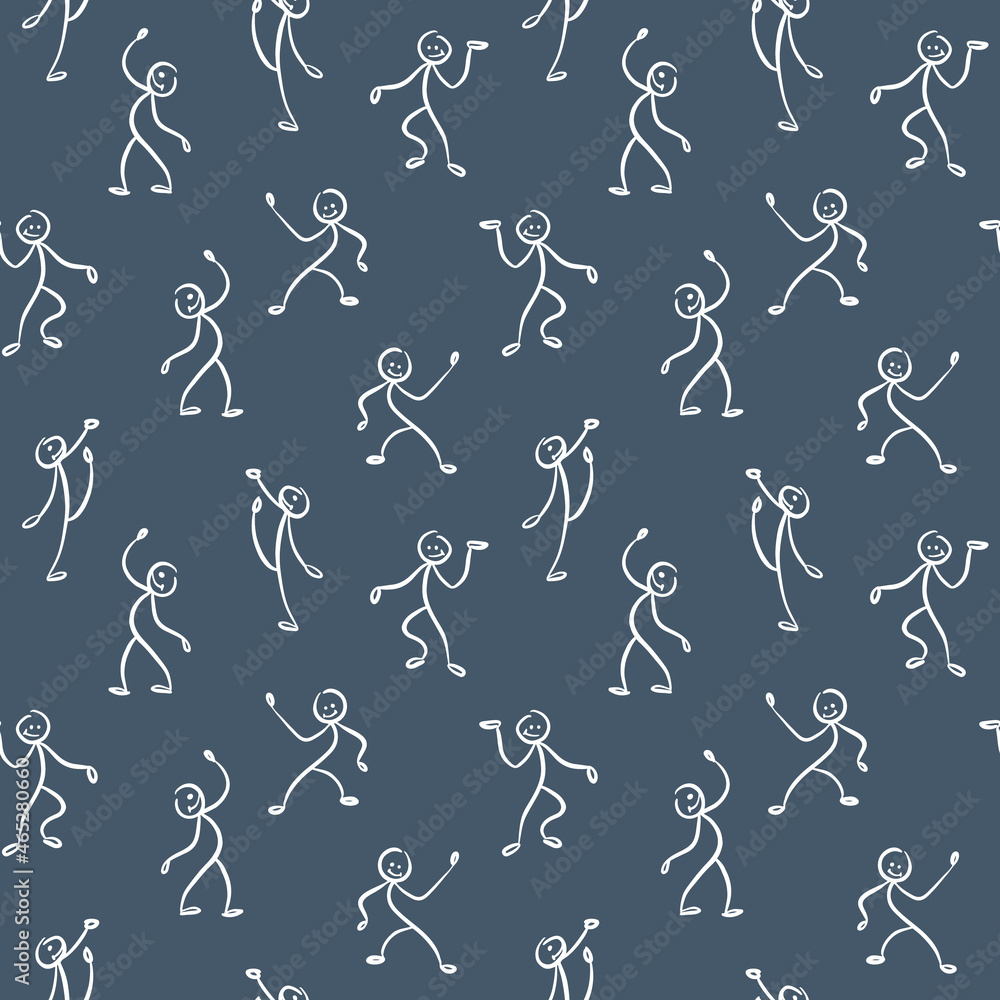 Abstract hand drawn stick figures seamless pattern. Dancing people doodle background. Vector illustration. Abstract hand drawn stick figures seamless pattern. Dancing people doodle background. Vector illustration.
