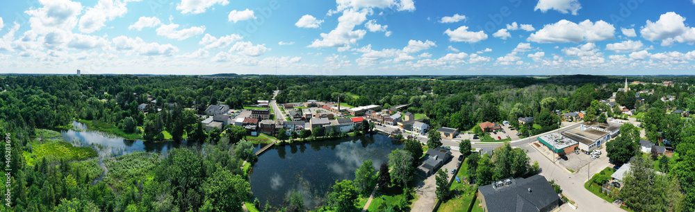 Fototapeta premium Aerial panorama of the town of Ayr, Ontario, Canada