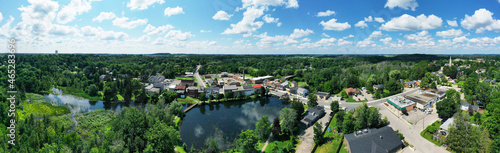 Aerial panorama of the town of Ayr, Ontario, Canada photo