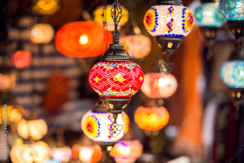 Arabic colorful lamps in the market.