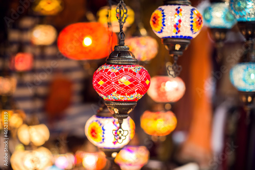 Arabic colorful lamps in the market. © Aleksej