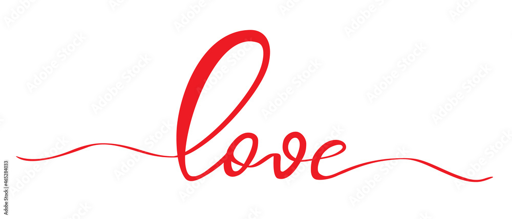 The word Love is written in red letters in lettering style, a signature for a card of lovers. A screensaver for web design for valentine's day or wedding day. The word Love is written in red letters in lettering style, a signature for a card of lovers. A screensaver for web design for valentine's day or wedding day.