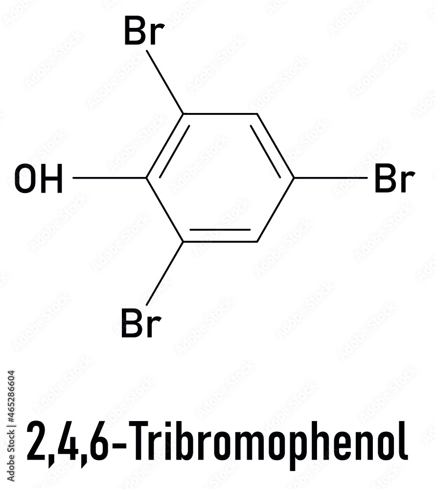 Tribromophenol (TBP, 2,4,6Tribromophenol) molecule. Used as fungicide