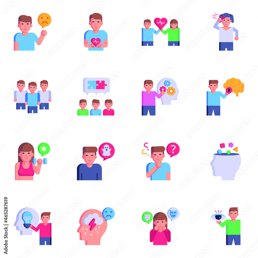 Pack of Psychological Disorders Flat Icons

