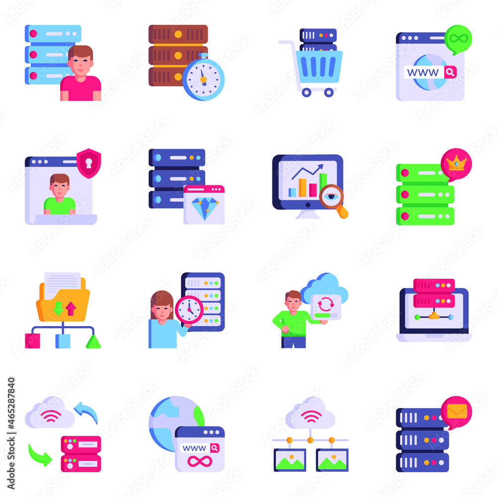 Flat Icons of Hosting and Networking Flat Icons of Hosting and Networking