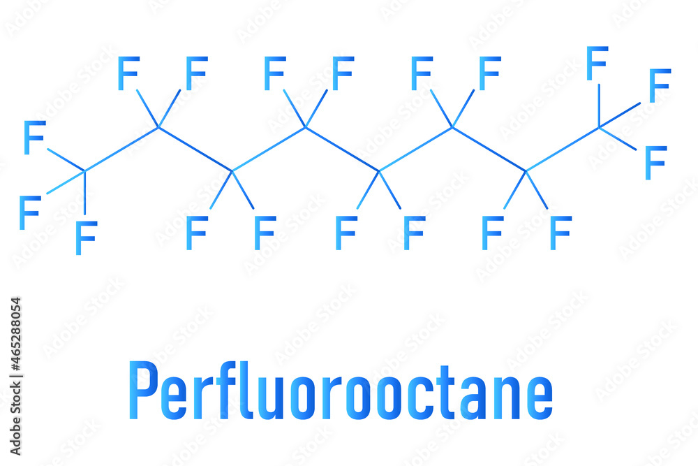 Perfluorooctane (octadecafluorooctane) molecule. Skeletal formula.