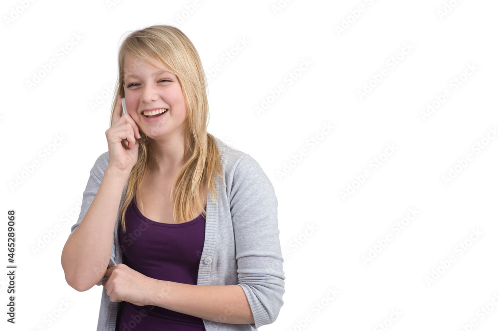 Happy teen girl talking on mobile phone Happy teen girl talking on mobile phone