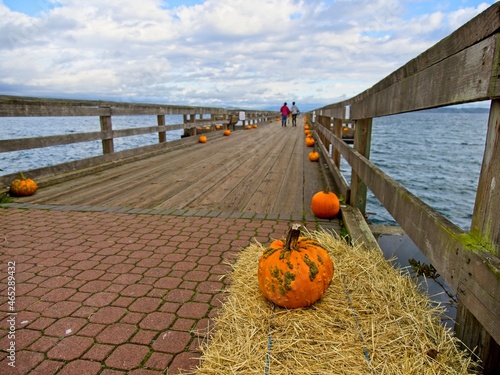 Thanksgiving pumpkins decorate Sidney fishing pier © pr2is