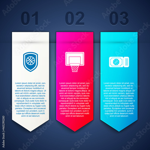 Set Shield in the basketball ball, Basketball backboard and game ticket. Business infographic template. Vector