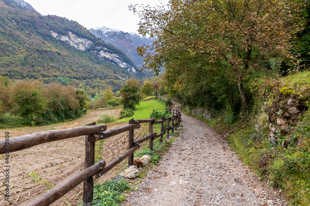 Trekking path near Tenno lake in Italy
