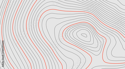 Black and red on white contours vector topography stylized height of the lines. The concept of a conditional geography scheme and the terrain path. Wide size. Map on land vector terrain Illustration.