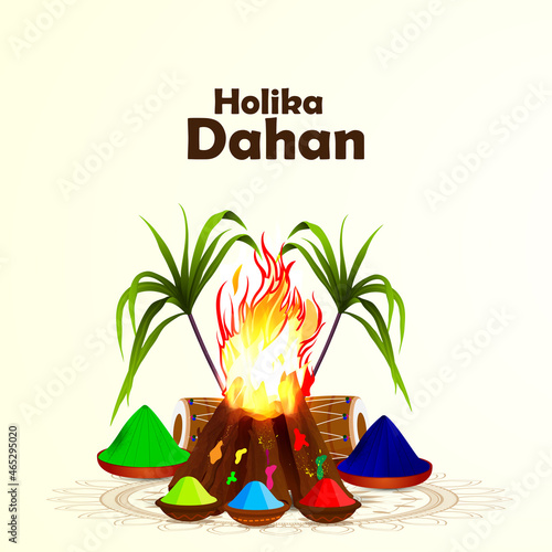 Happy holika dehan creative realistic bonefire and color bowl