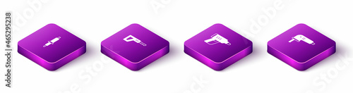 Set Isometric Soldering iron, Reciprocating saw, Electric cordless screwdriver and jigsaw icon. Vector